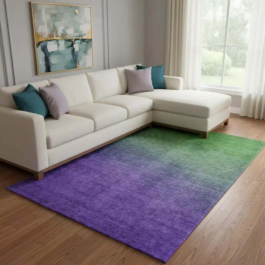 Green And Purple Ombre Washable Area Rug With UV Protection Photo 1