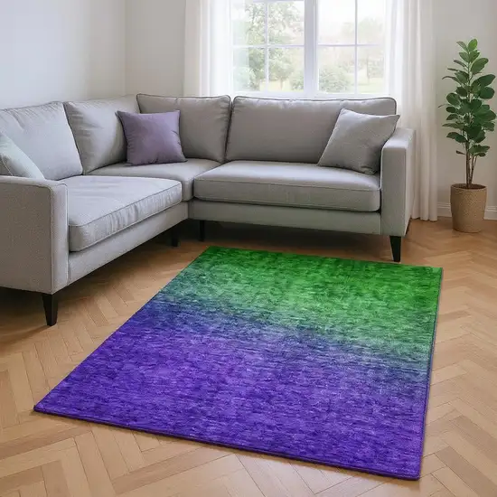 Green And Purple Ombre Washable Area Rug With UV Protection Photo 2