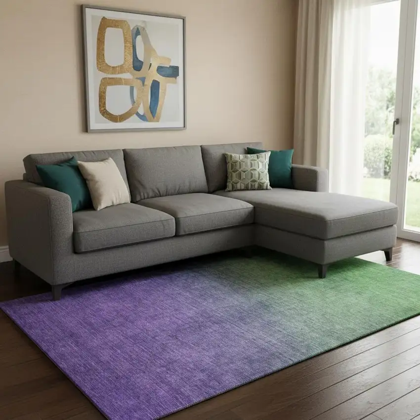 Green And Purple Ombre Washable Area Rug With UV Protection Photo 1