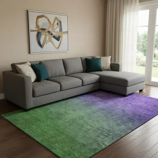 Green And Purple Ombre Washable Area Rug With UV Protection Photo 1