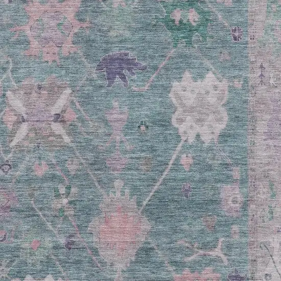 Green And Purple Oriental Washable Area Rug With UV Protection Photo 3