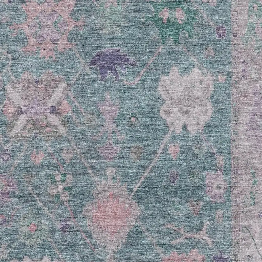 Green And Purple Oriental Washable Area Rug With UV Protection Photo 3