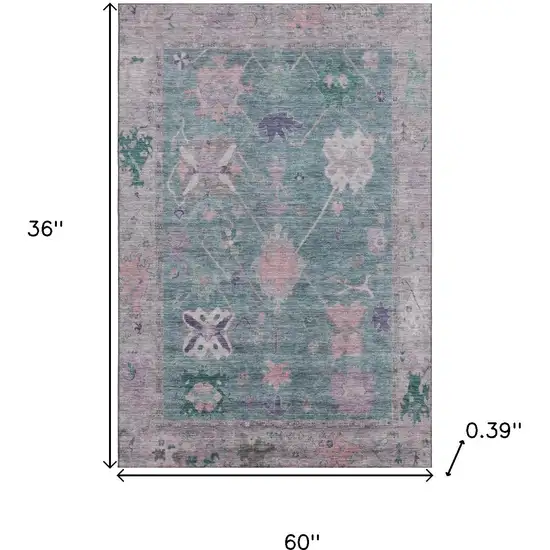 Green And Purple Oriental Washable Area Rug With UV Protection Photo 9