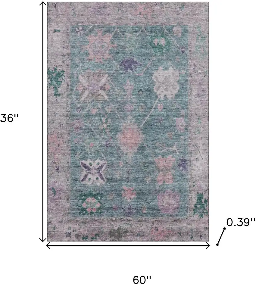 Green And Purple Oriental Washable Area Rug With UV Protection Photo 9