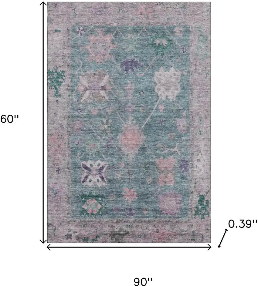 Green And Purple Oriental Washable Area Rug With UV Protection Photo 9