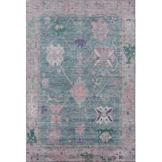 Green And Purple Oriental Washable Area Rug With UV Protection Photo 4