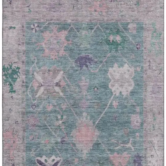 Green And Purple Oriental Washable Area Rug With UV Protection Photo 3