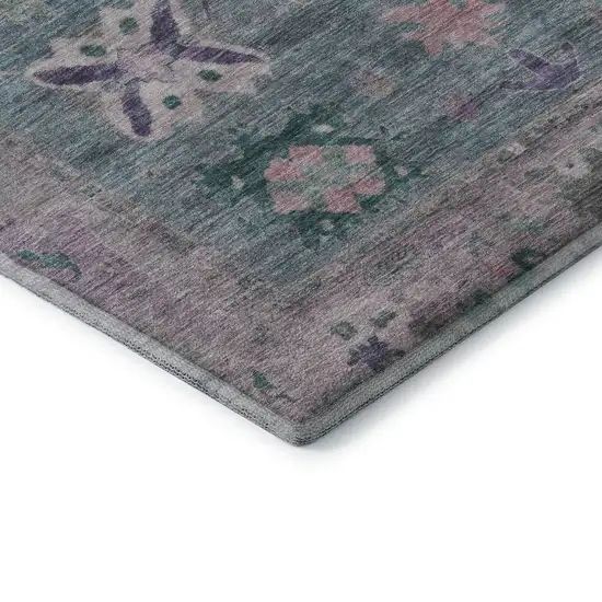 Green And Purple Oriental Washable Area Rug With UV Protection Photo 7