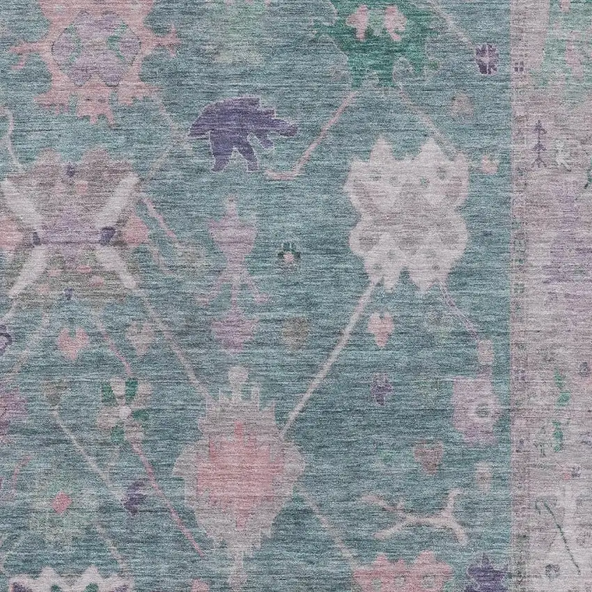 Green And Purple Oriental Washable Area Rug With UV Protection Photo 3