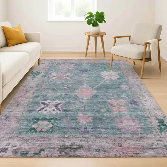 Green And Purple Oriental Washable Area Rug With UV Protection Photo 6