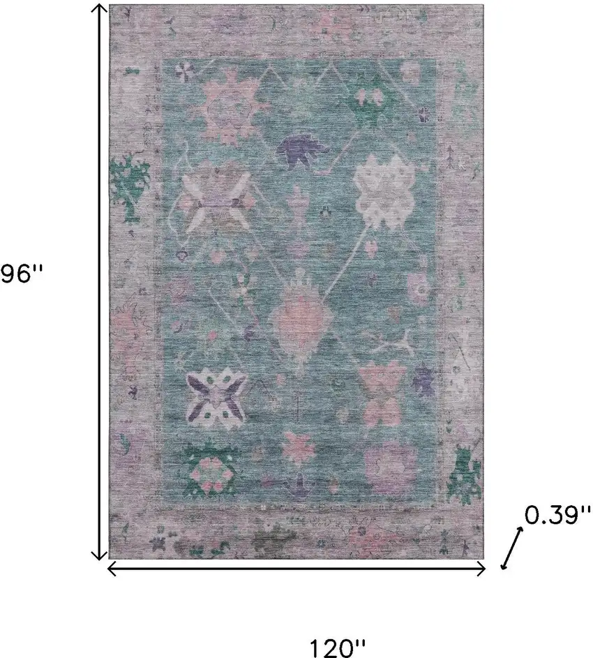 Green And Purple Oriental Washable Area Rug With UV Protection Photo 9