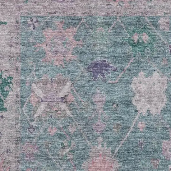 Green And Purple Oriental Washable Area Rug With UV Protection Photo 3