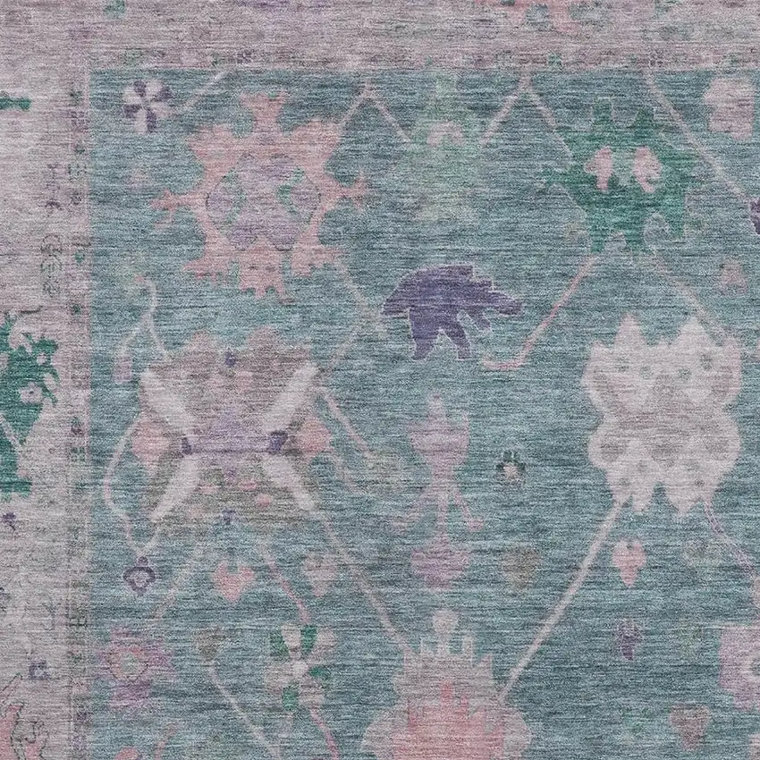 Green And Purple Oriental Washable Area Rug With UV Protection Photo 3