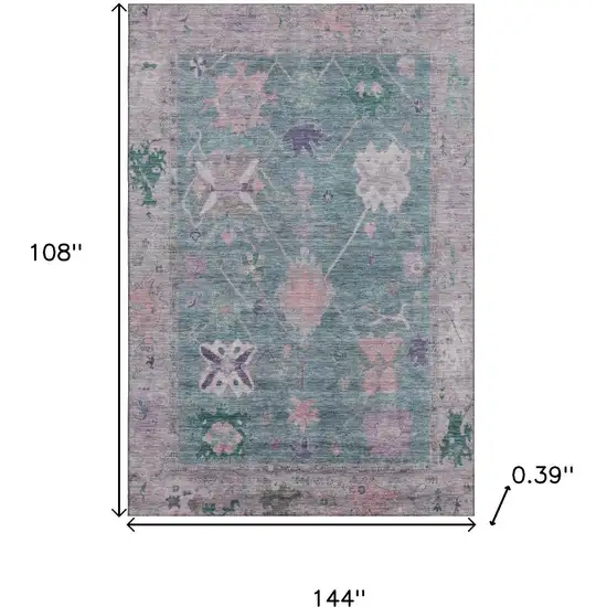 Green And Purple Oriental Washable Area Rug With UV Protection Photo 9