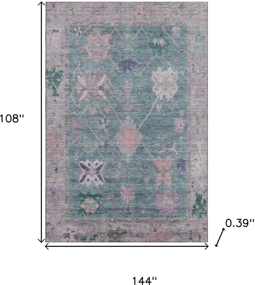 Green And Purple Oriental Washable Area Rug With UV Protection Photo 9