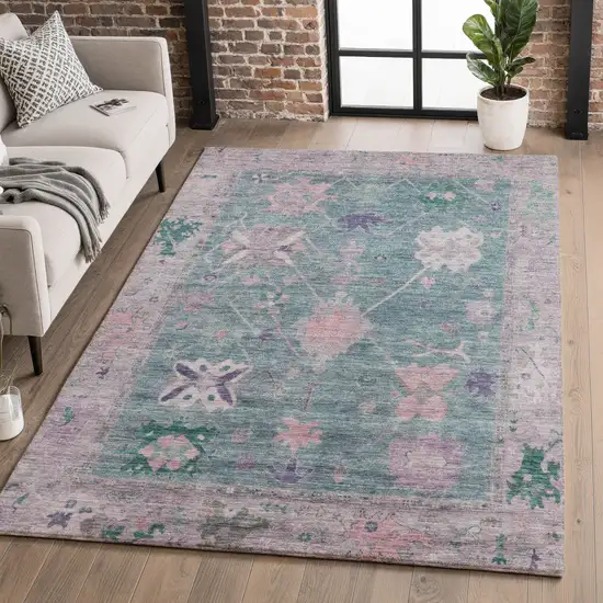 Green And Purple Oriental Washable Area Rug With UV Protection Photo 5