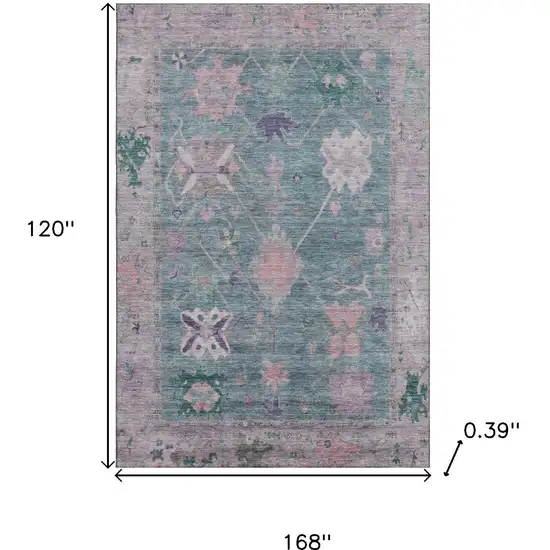Green And Purple Oriental Washable Area Rug With UV Protection Photo 9