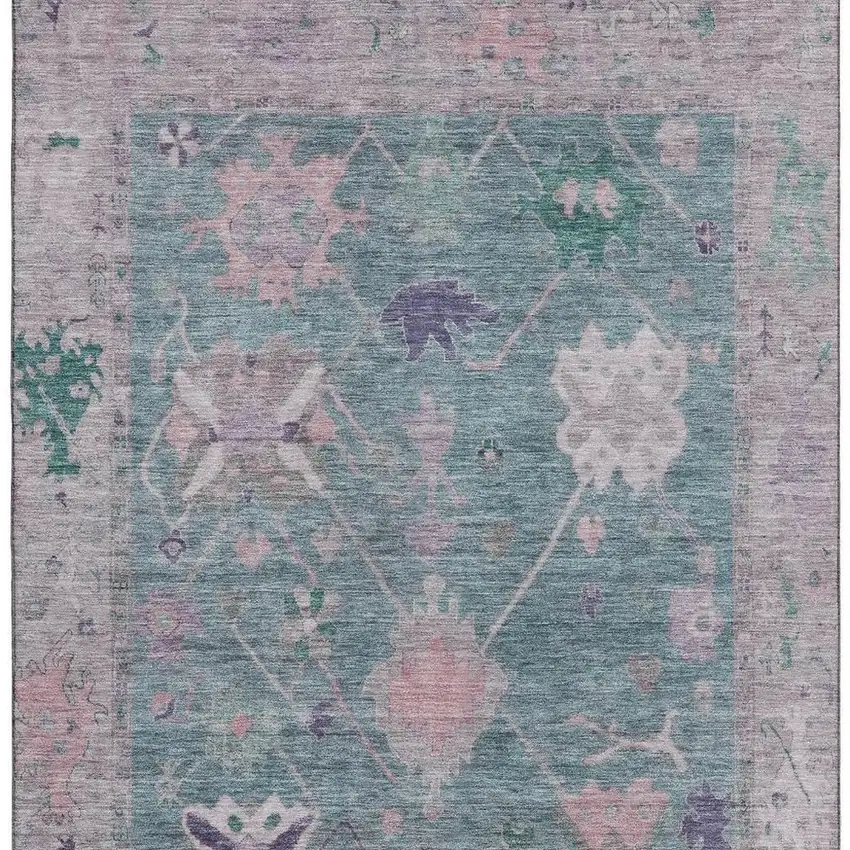 Green And Purple Oriental Washable Area Rug With UV Protection Photo 4