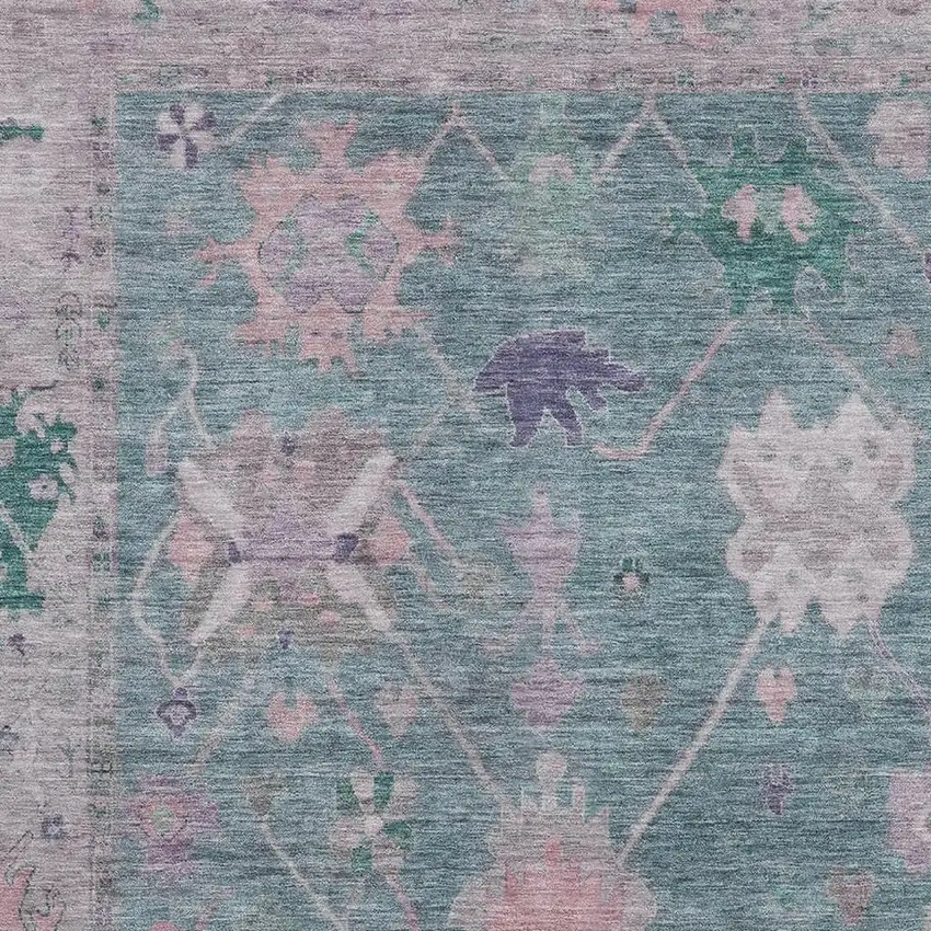 Green And Purple Oriental Washable Area Rug With UV Protection Photo 3