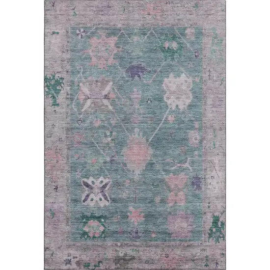 Green And Purple Oriental Washable Area Rug With UV Protection Photo 1
