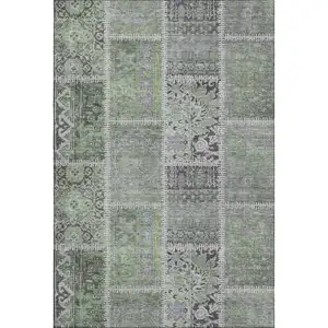 Photo of Green And Purple Patchwork Washable Area Rug With UV Protection