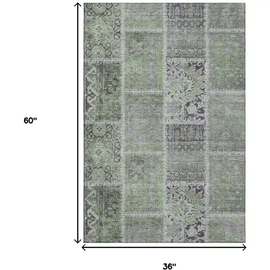 Green And Purple Patchwork Washable Area Rug With UV Protection Photo 3