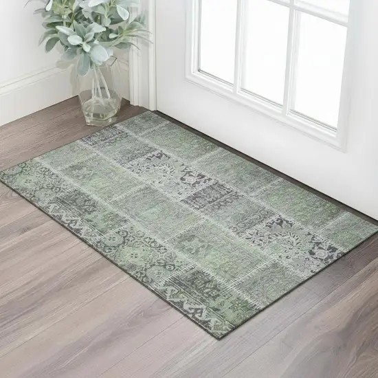 Green And Purple Patchwork Washable Area Rug With UV Protection Photo 1