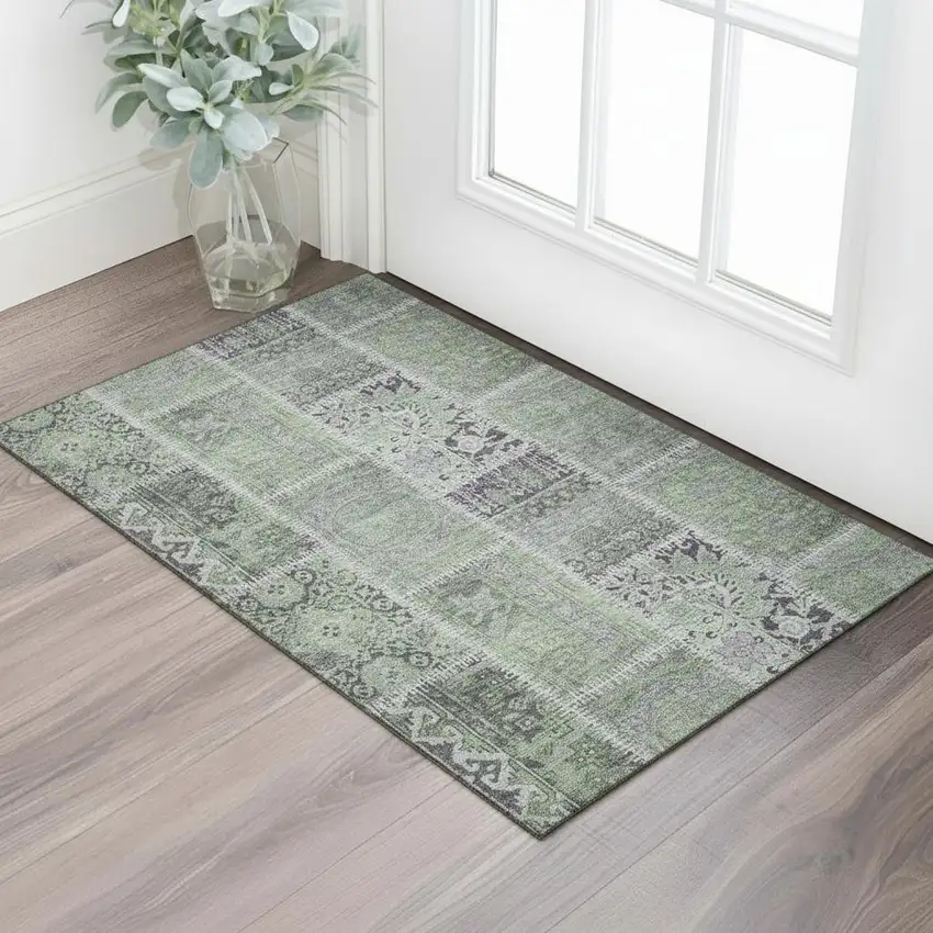 Green And Purple Patchwork Washable Area Rug With UV Protection Photo 1