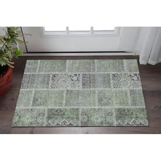 Green And Purple Patchwork Washable Area Rug With UV Protection Photo 2