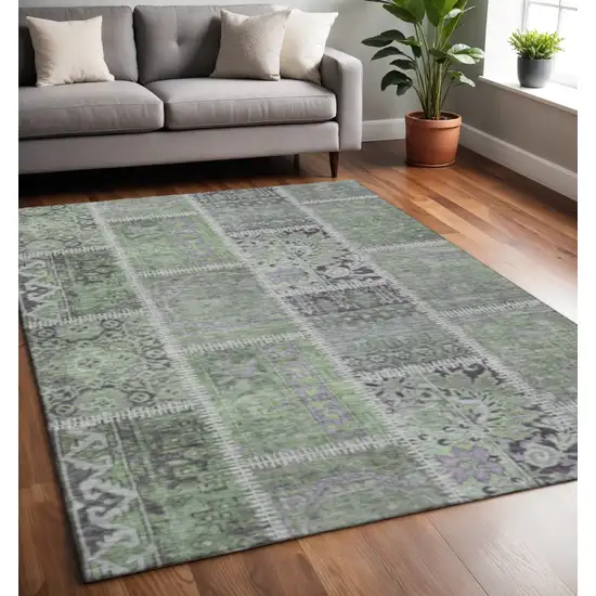 Green And Purple Patchwork Washable Area Rug With UV Protection Photo 2