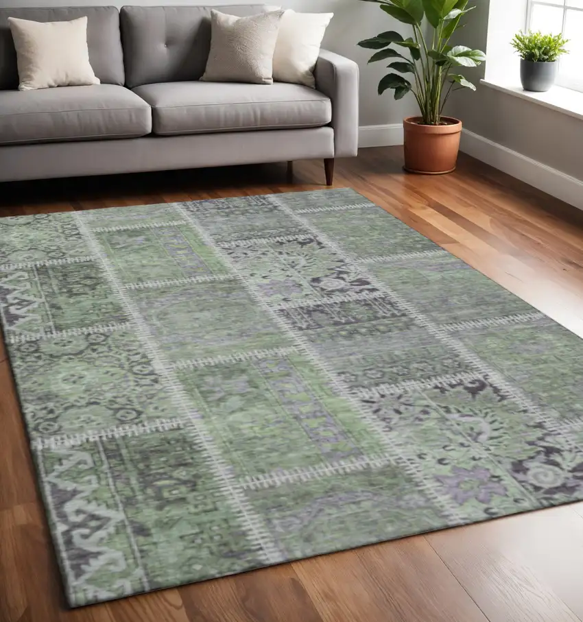 Green And Purple Patchwork Washable Area Rug With UV Protection Photo 2