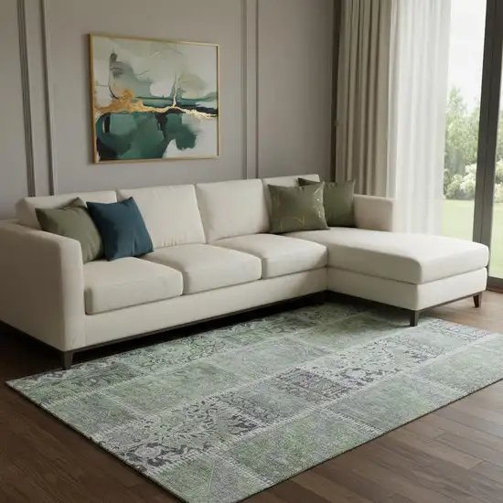 Green And Purple Patchwork Washable Area Rug With UV Protection Photo 1