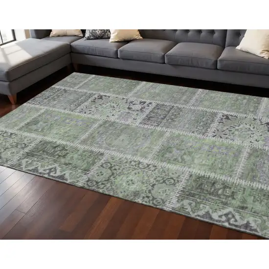 Green And Purple Patchwork Washable Area Rug With UV Protection Photo 2