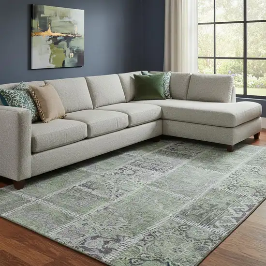 Green And Purple Patchwork Washable Area Rug With UV Protection Photo 1