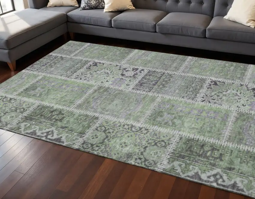 Green And Purple Patchwork Washable Area Rug With UV Protection Photo 2