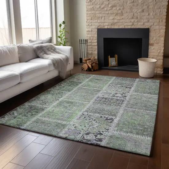 Green And Purple Patchwork Washable Area Rug With UV Protection Photo 6