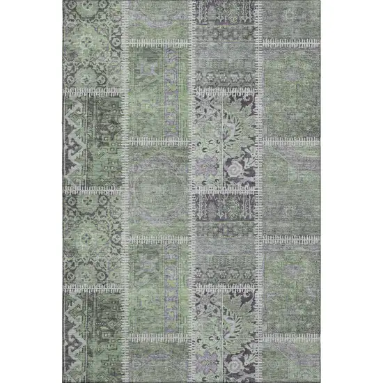 Green And Purple Patchwork Washable Area Rug With UV Protection Photo 1
