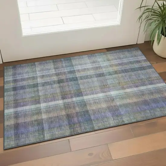 Green And Purple Plaid Washable Area Rug With UV Protection Photo 1