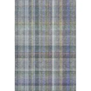 Photo of Green And Purple Plaid Washable Area Rug With UV Protection