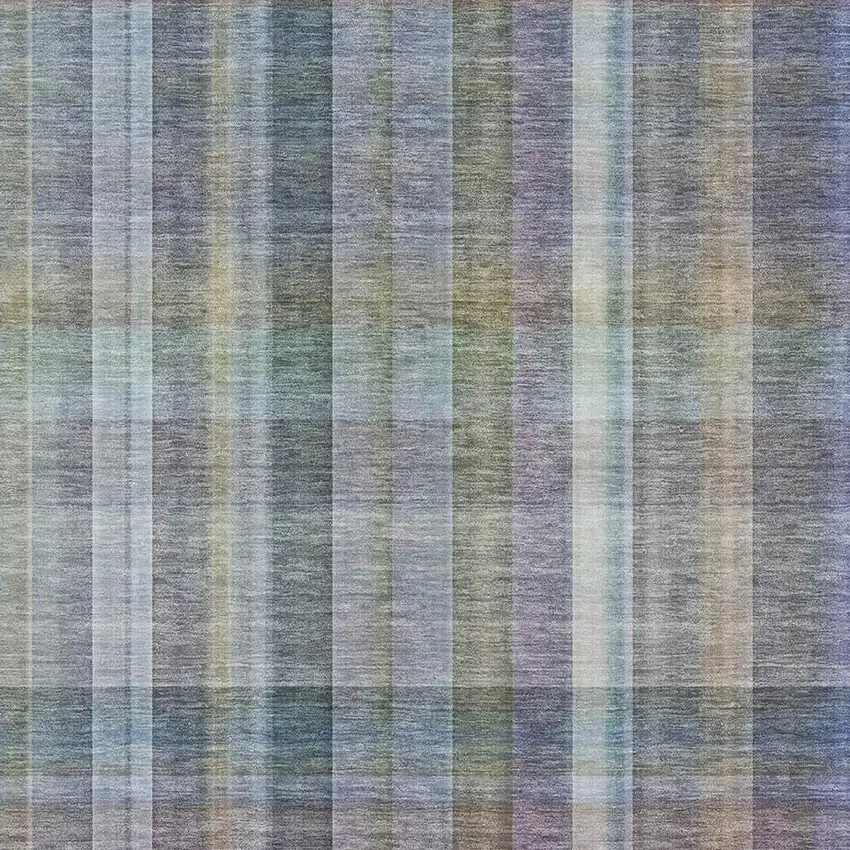 Green And Purple Plaid Washable Area Rug With UV Protection Photo 3