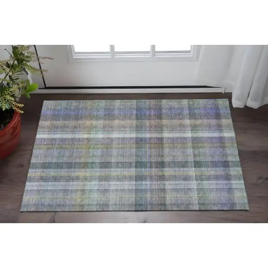 Green And Purple Plaid Washable Area Rug With UV Protection Photo 2