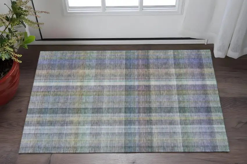 Green And Purple Plaid Washable Area Rug With UV Protection Photo 2
