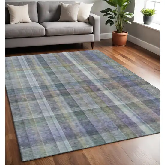 Green And Purple Plaid Washable Area Rug With UV Protection Photo 2