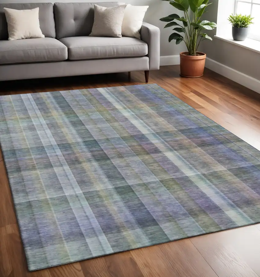 Green And Purple Plaid Washable Area Rug With UV Protection Photo 2