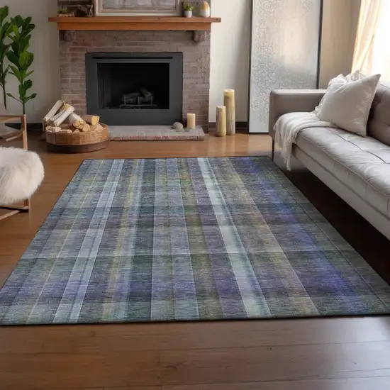 Green And Purple Plaid Washable Area Rug With UV Protection Photo 5