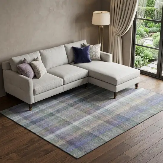 Green And Purple Plaid Washable Area Rug With UV Protection Photo 1