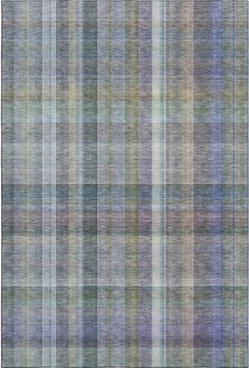Green And Purple Plaid Washable Area Rug With UV Protection Photo 1