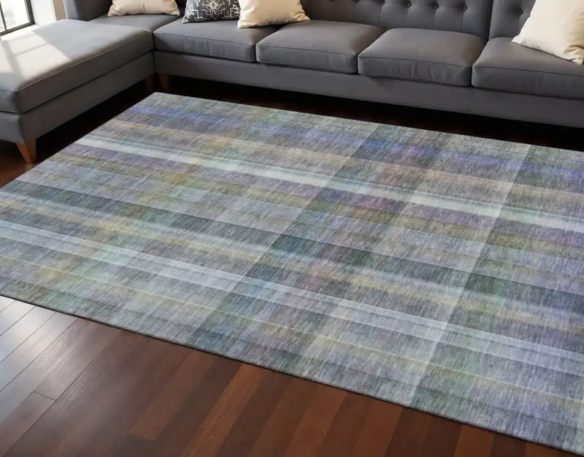 Green And Purple Plaid Washable Area Rug With UV Protection Photo 2