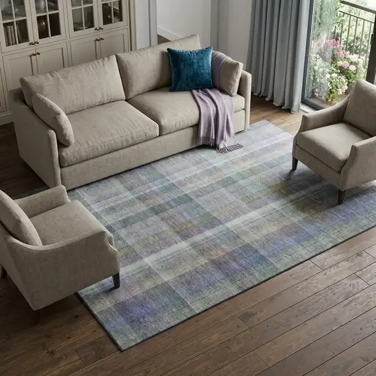 Green And Purple Plaid Washable Area Rug With UV Protection Photo 1