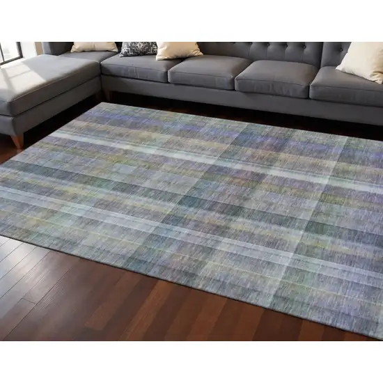 Green And Purple Plaid Washable Area Rug With UV Protection Photo 2